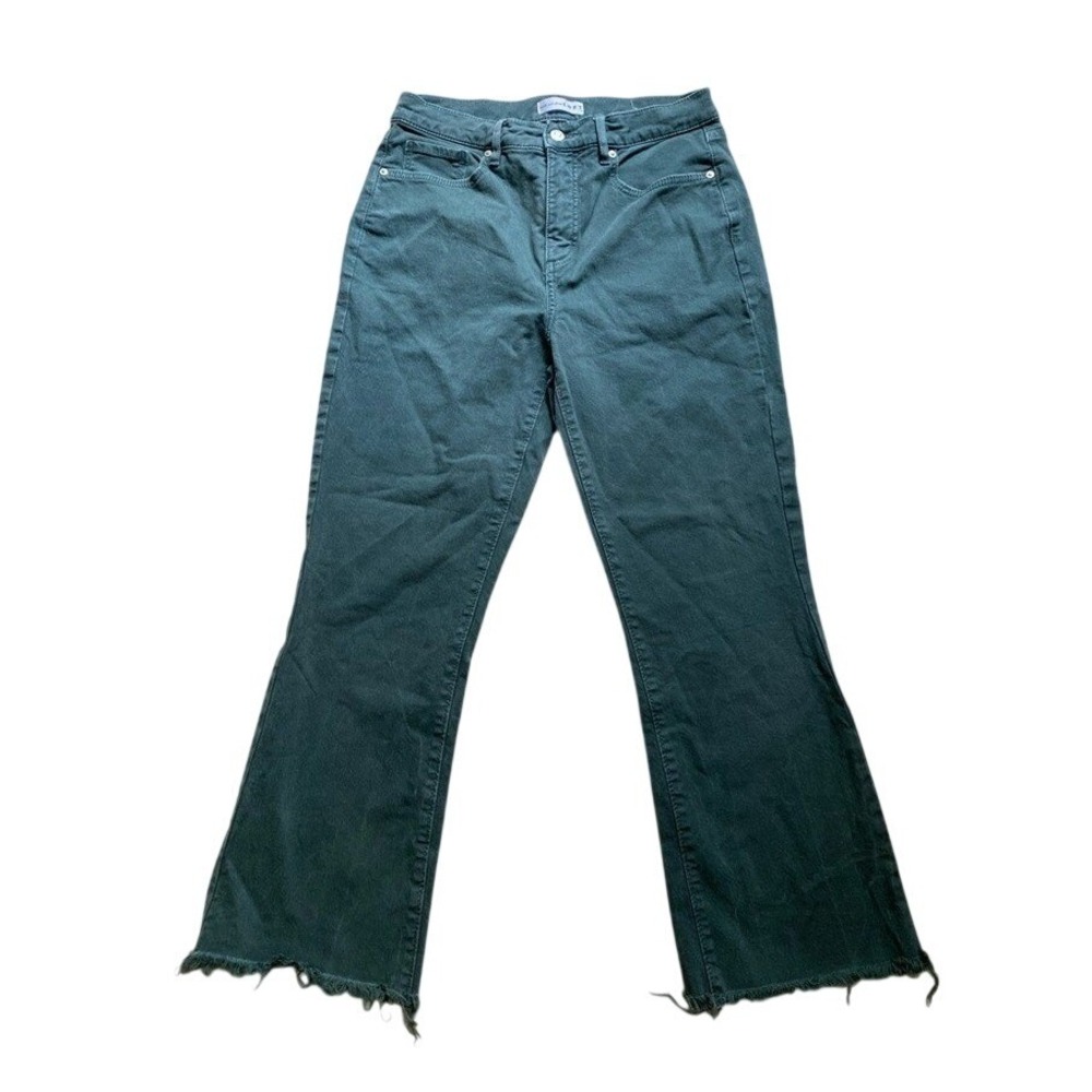 LOFT Raw Hem Crop Flare High Rise Blue Capri Jeans 28 6 Boho Festival Preppy Art